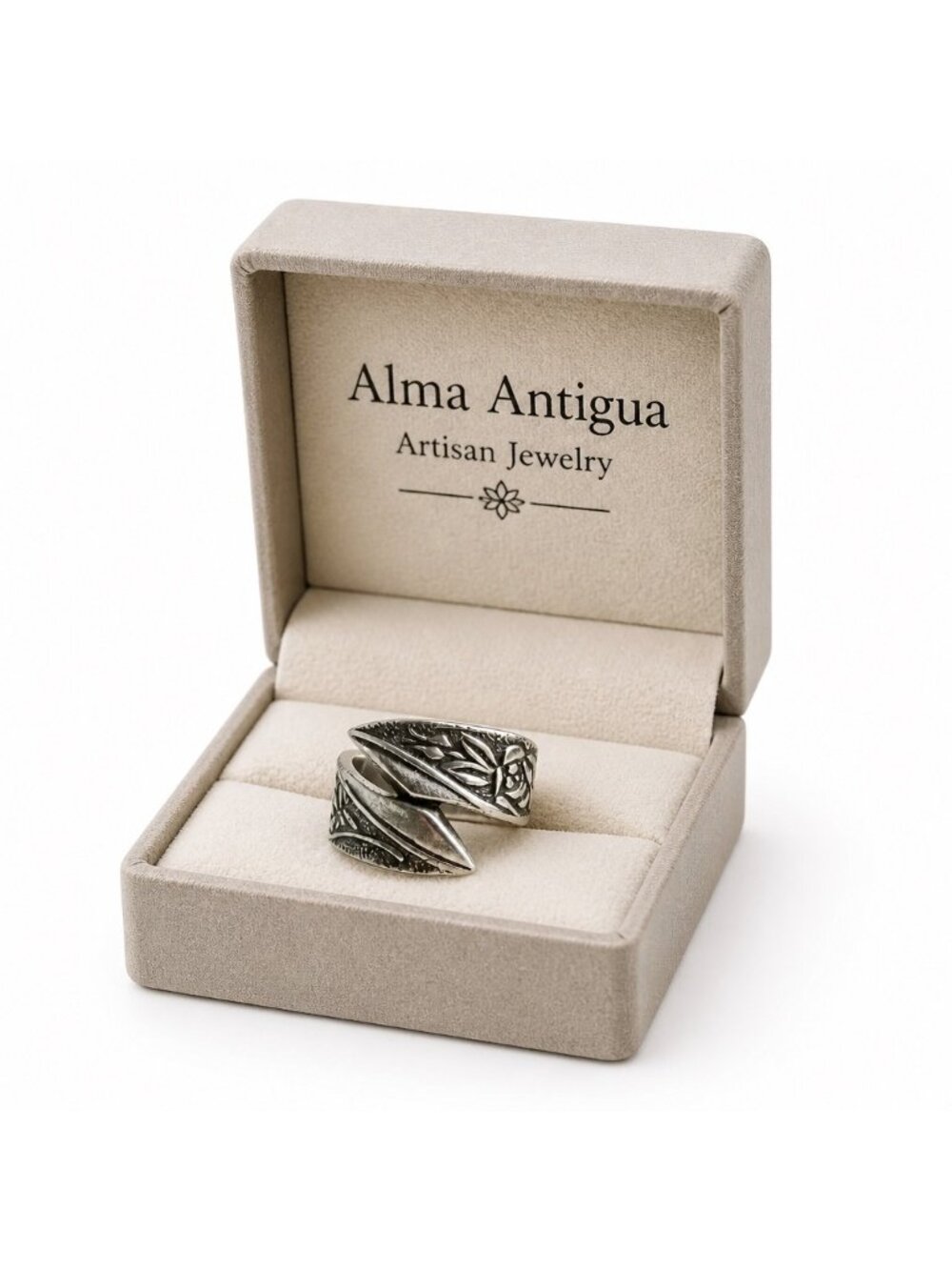 Japan National Spoon Ring – Floral Rose Wrap Band, Stainless Steel, Size 7